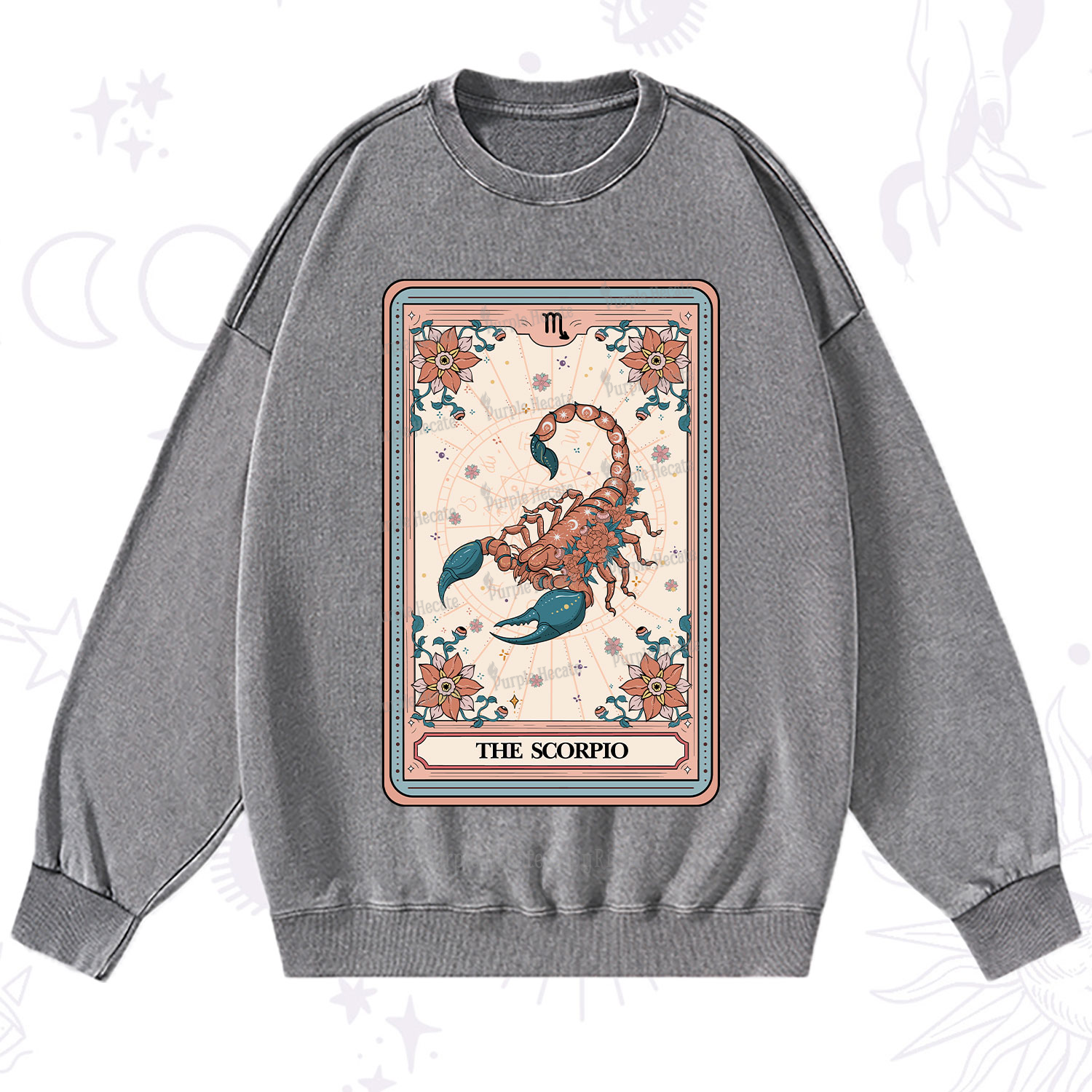 Purplehecate The Scorpio Tarot Card Washed Sweatshirt