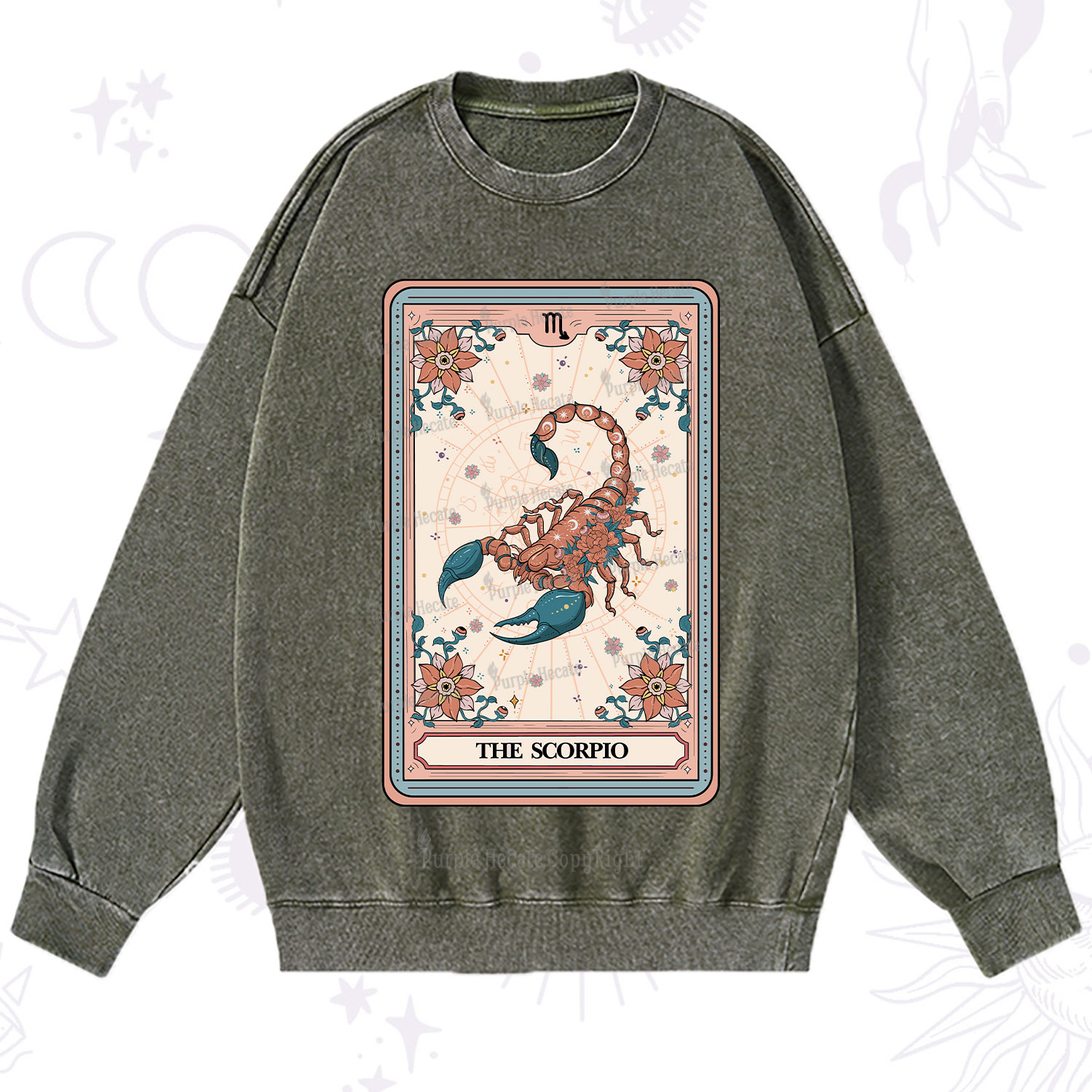 Purplehecate The Scorpio Tarot Card Washed Sweatshirt