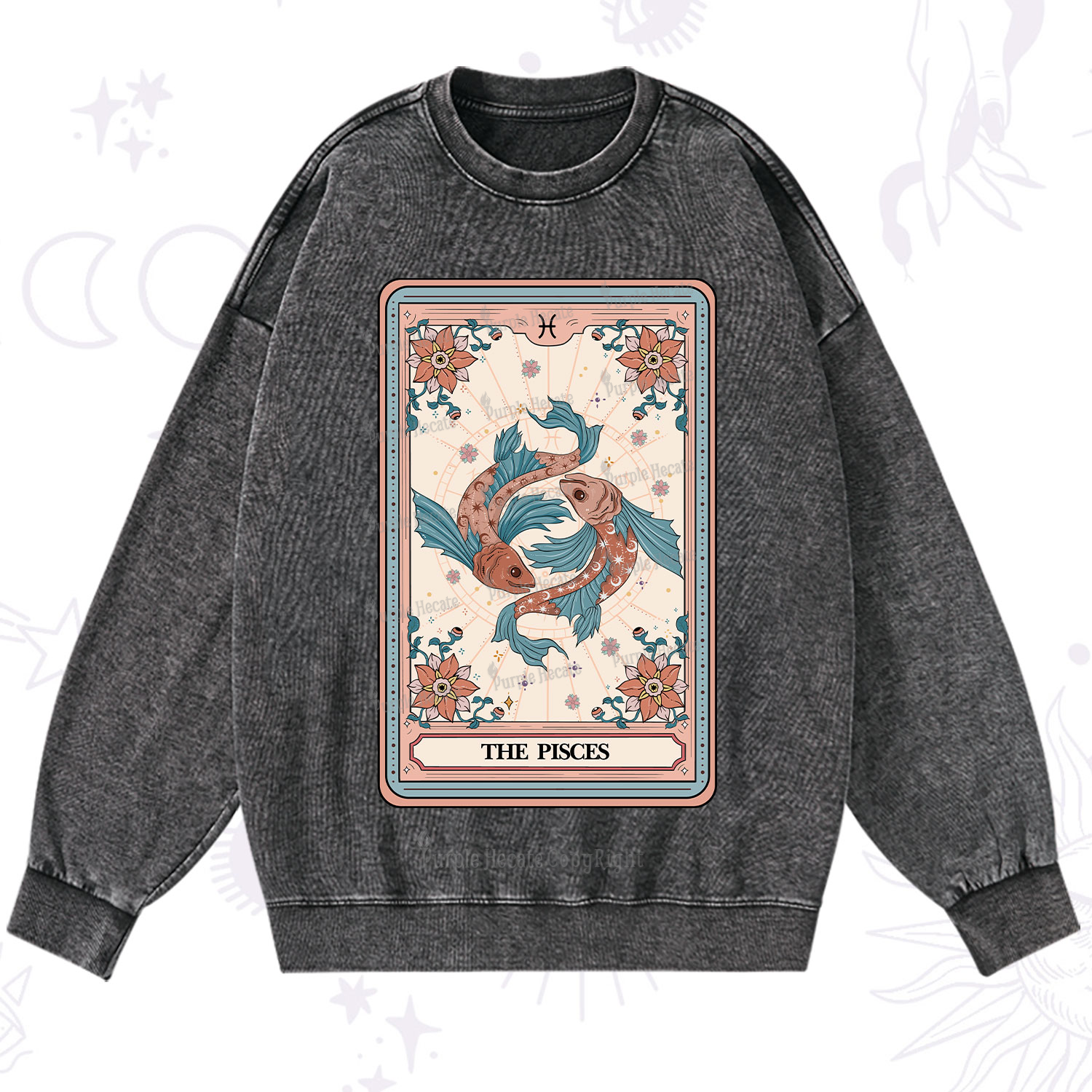 Purplehecate The Pisces Tarot Card Washed Sweatshirt