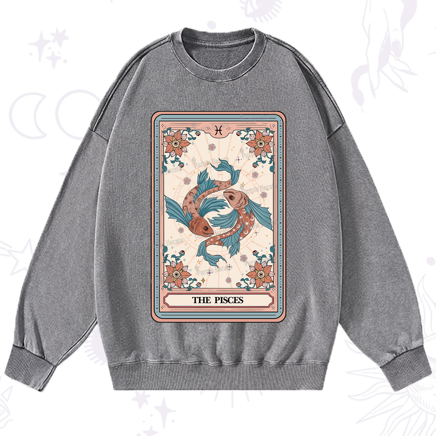 Purplehecate The Pisces Tarot Card Washed Sweatshirt