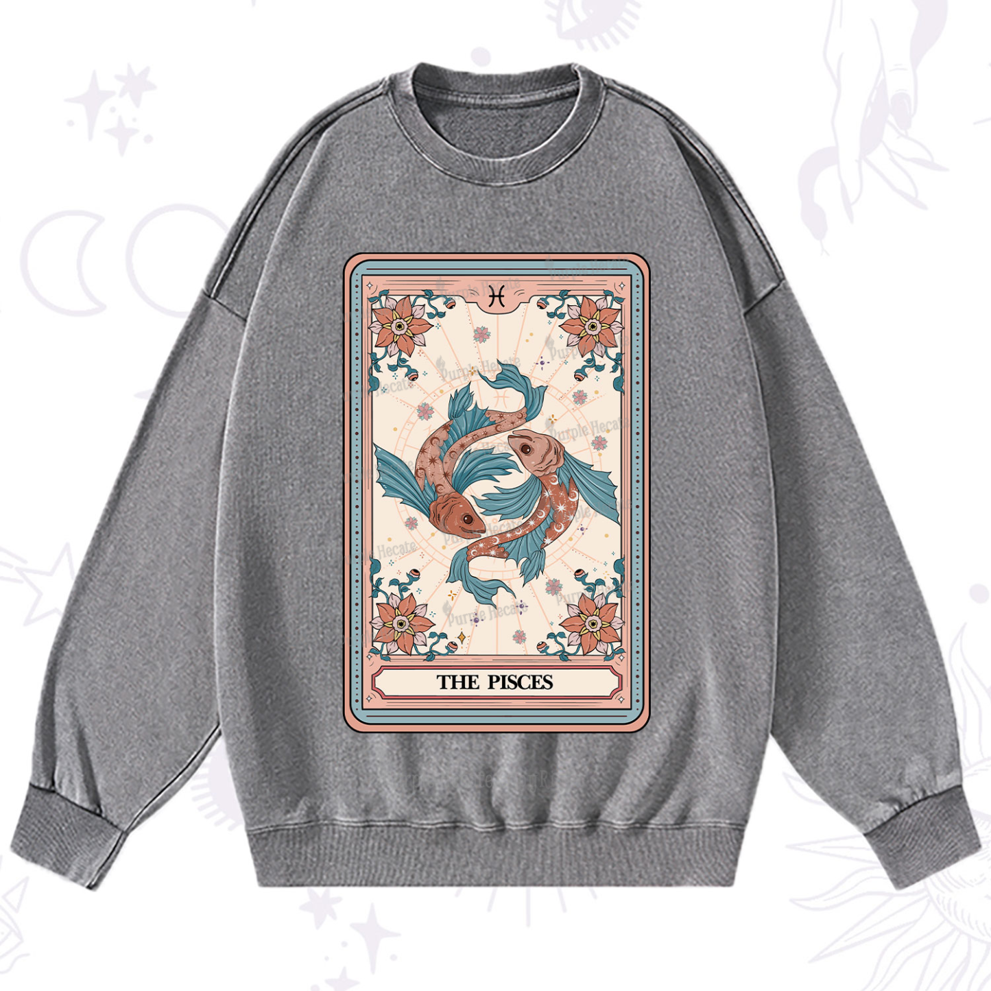 Purplehecate The Pisces Tarot Card Washed Sweatshirt