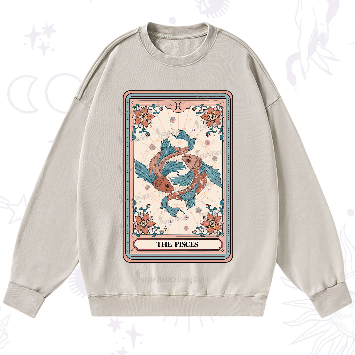 Purplehecate The Pisces Tarot Card Washed Sweatshirt