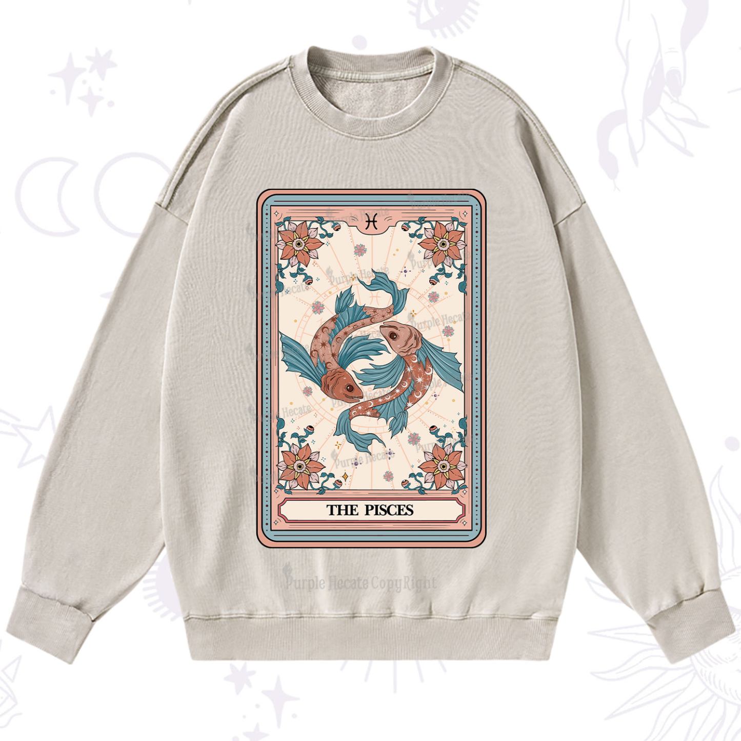 Purplehecate The Pisces Tarot Card Washed Sweatshirt