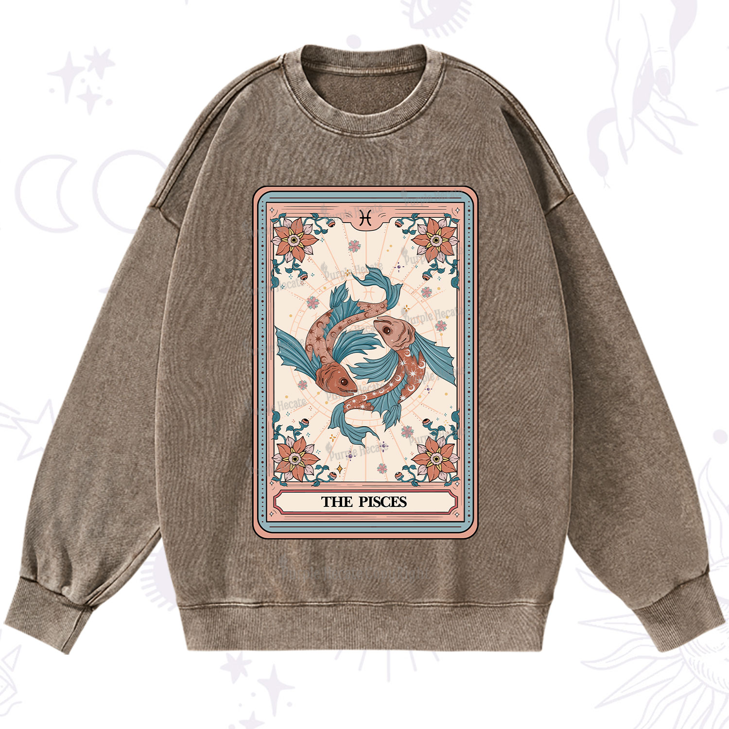 Purplehecate The Pisces Tarot Card Washed Sweatshirt