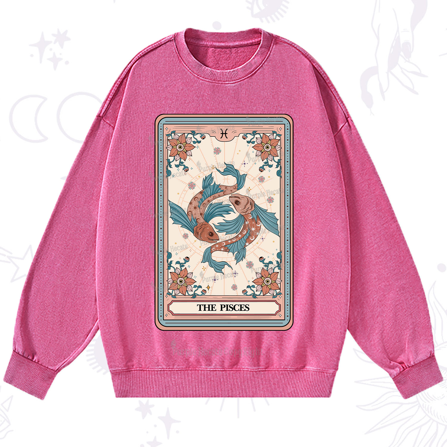 Purplehecate The Pisces Tarot Card Washed Sweatshirt