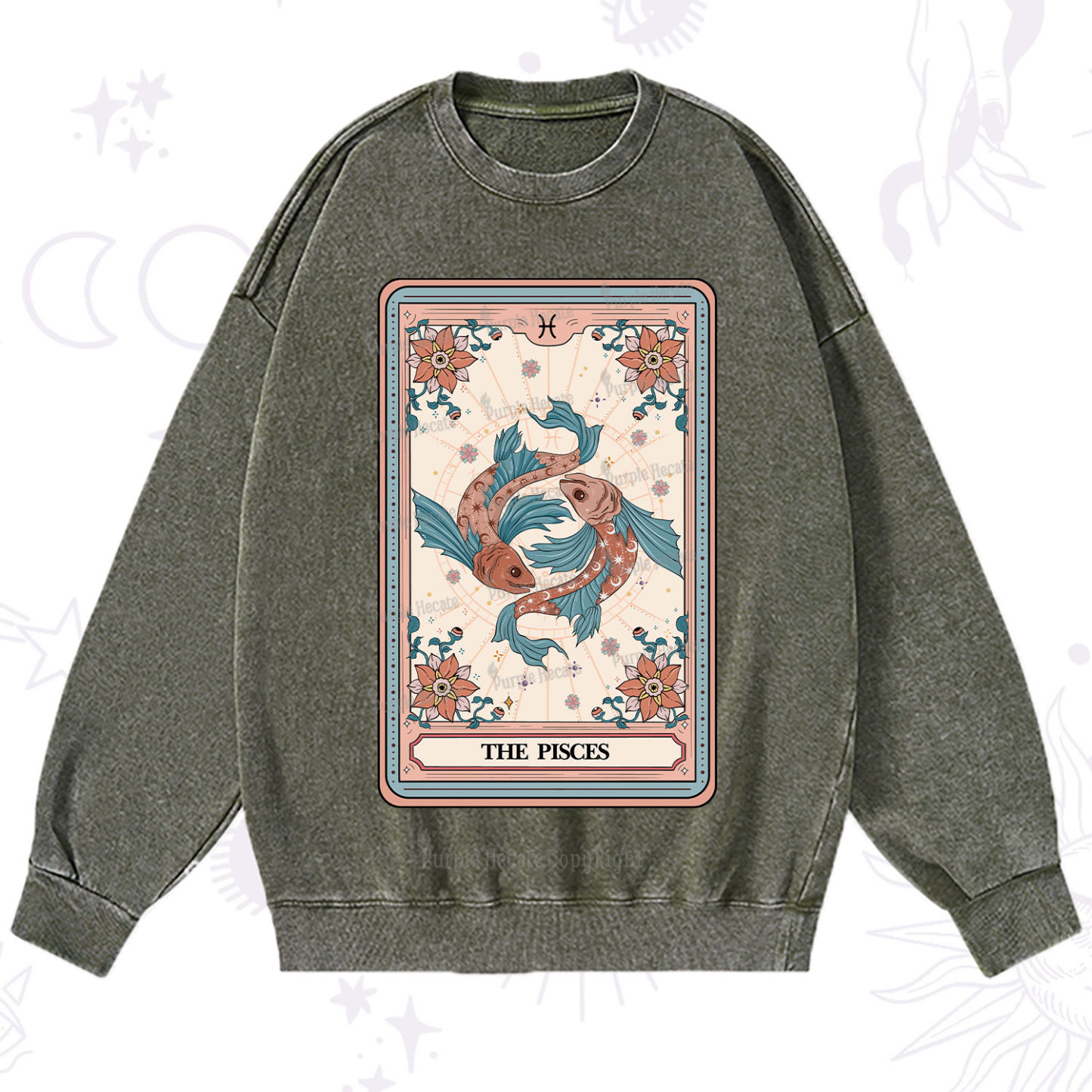 Purplehecate The Pisces Tarot Card Washed Sweatshirt