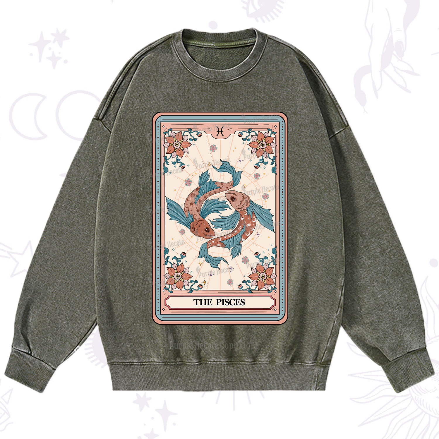 Purplehecate The Pisces Tarot Card Washed Sweatshirt