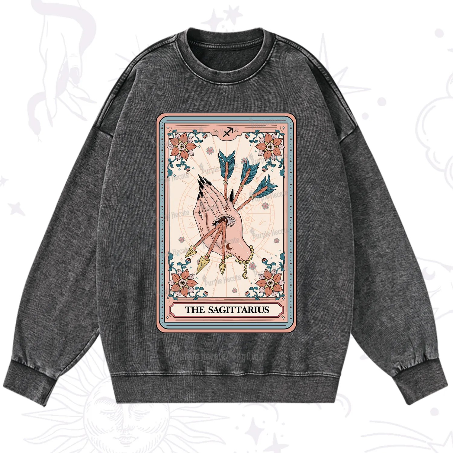 Purplehecate The Sagittarius Tarot Card Washed Sweatshirt