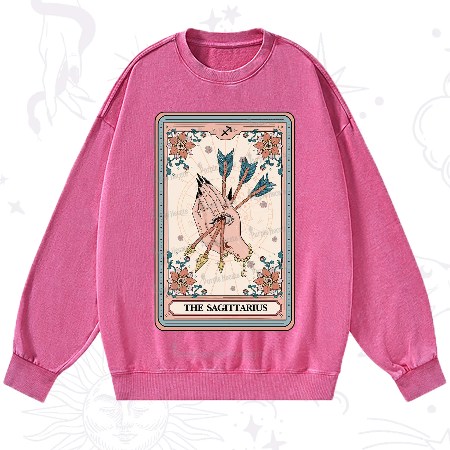 Purplehecate The Sagittarius Tarot Card Washed Sweatshirt