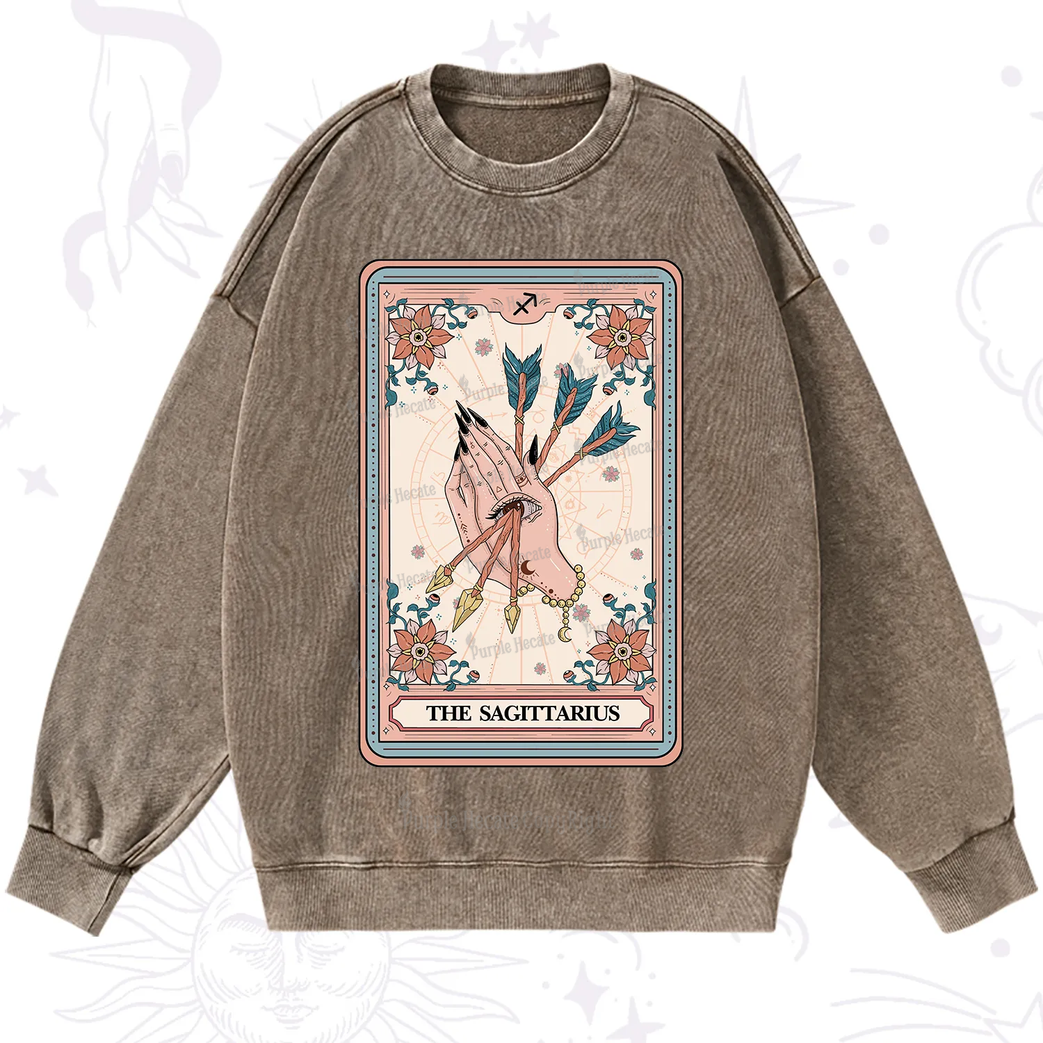 Purplehecate The Sagittarius Tarot Card Washed Sweatshirt