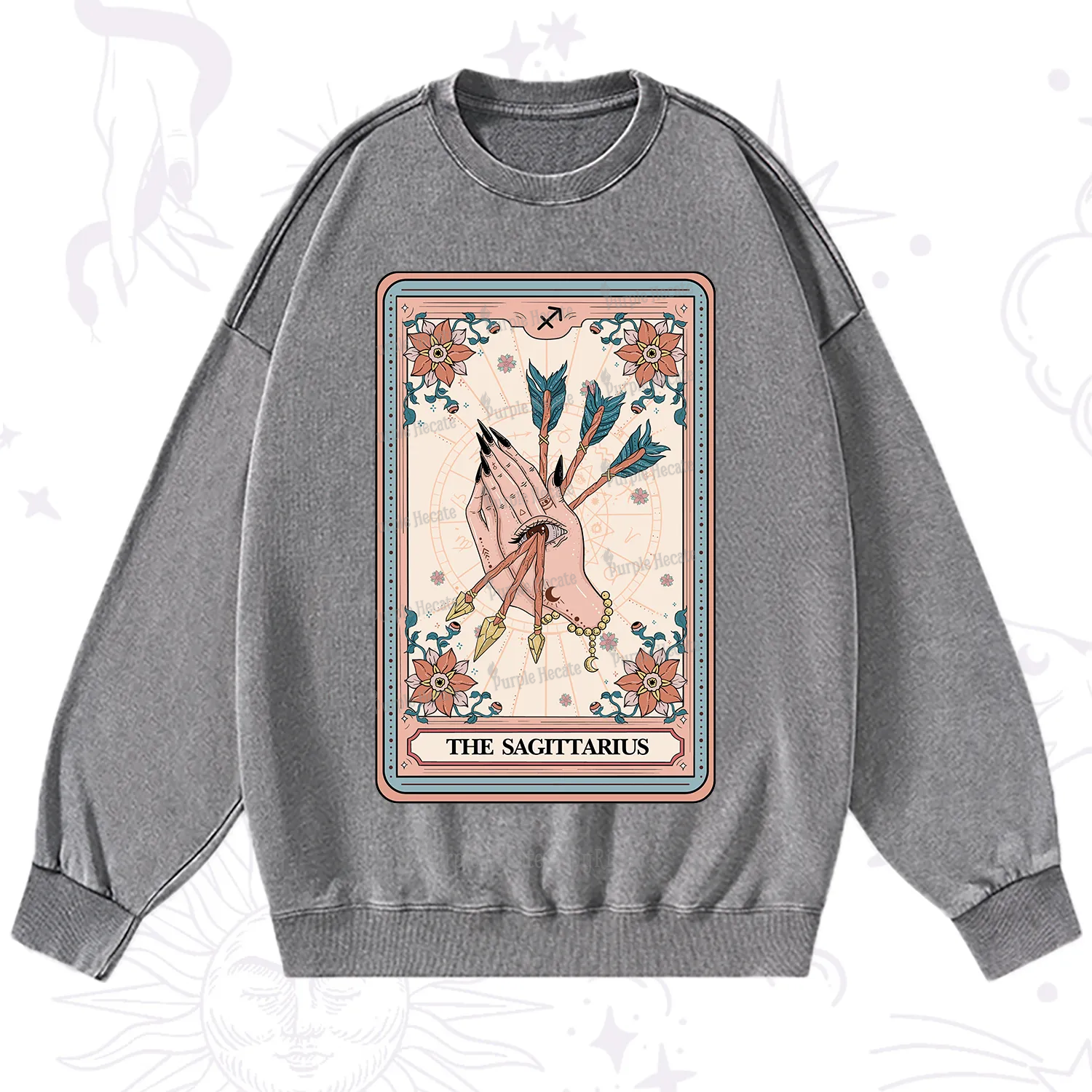 Purplehecate The Sagittarius Tarot Card Washed Sweatshirt