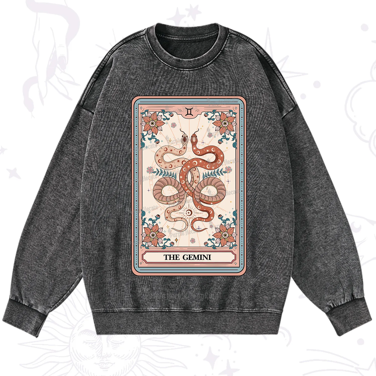 Purplehecate The Gemini Tarot Card Washed Sweatshirt