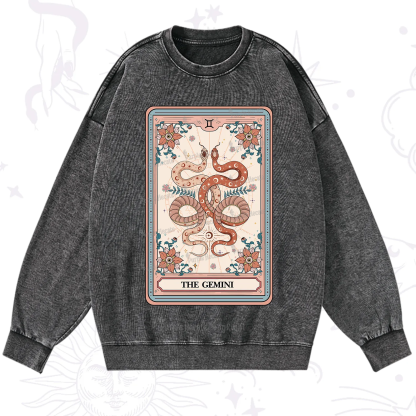 Purplehecate The Gemini Tarot Card Washed Sweatshirt