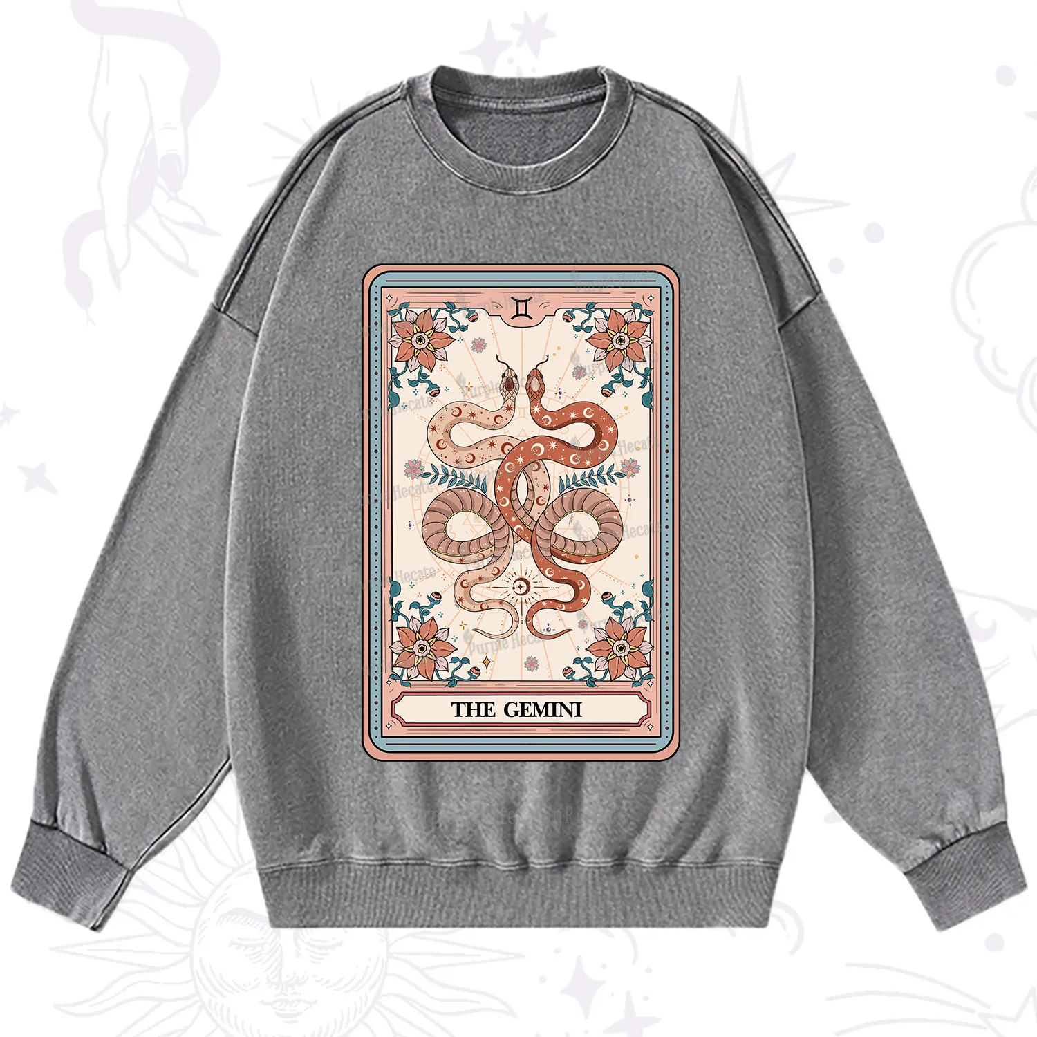Purplehecate The Gemini Tarot Card Washed Sweatshirt