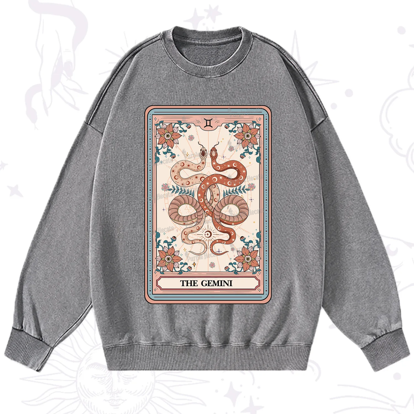 Purplehecate The Gemini Tarot Card Washed Sweatshirt