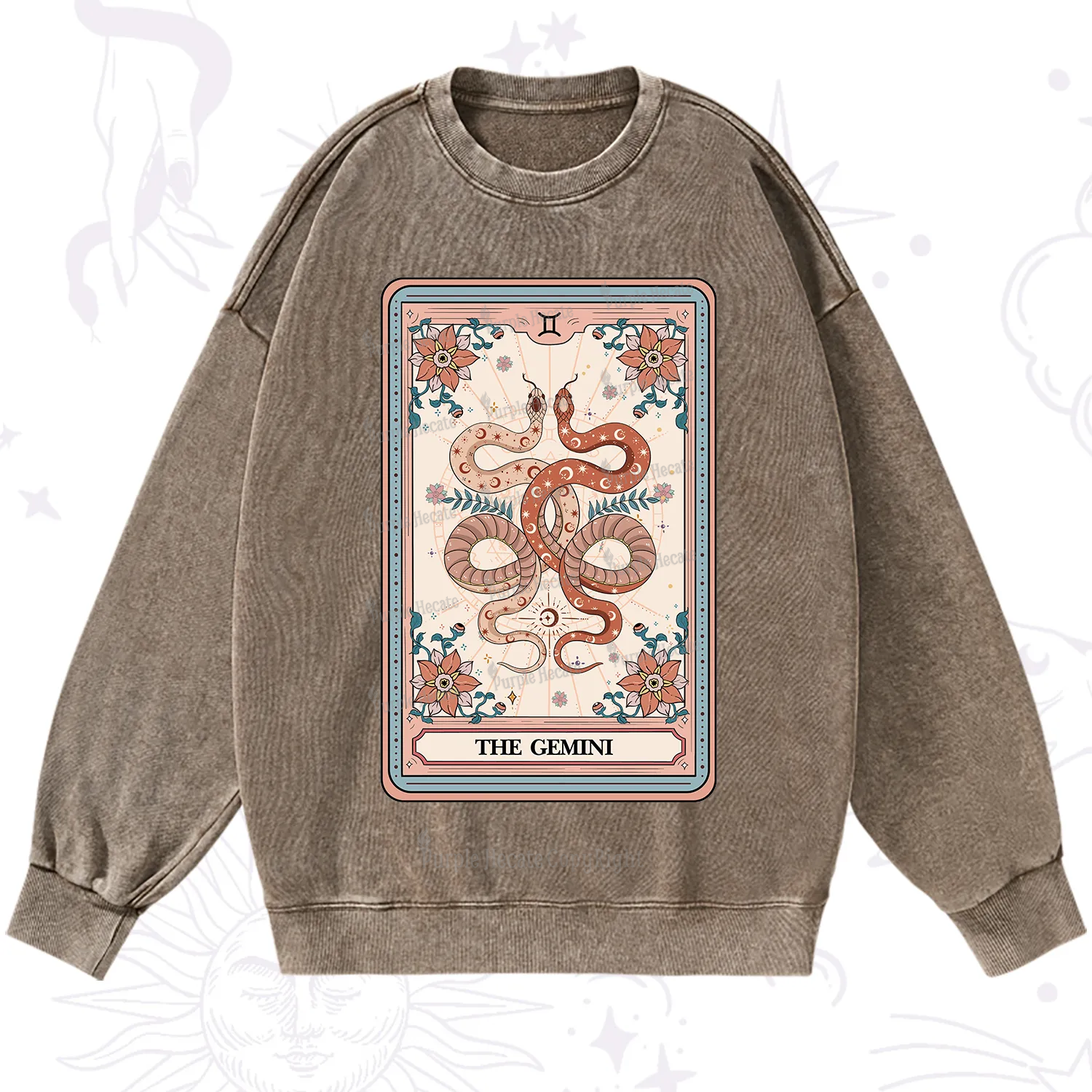 Purplehecate The Gemini Tarot Card Washed Sweatshirt