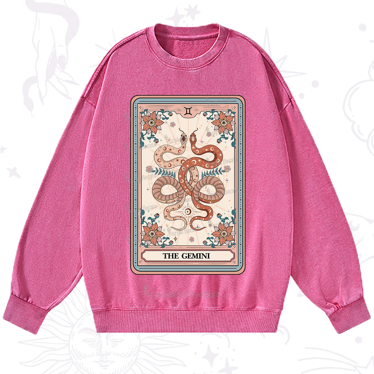 Purplehecate The Gemini Tarot Card Washed Sweatshirt