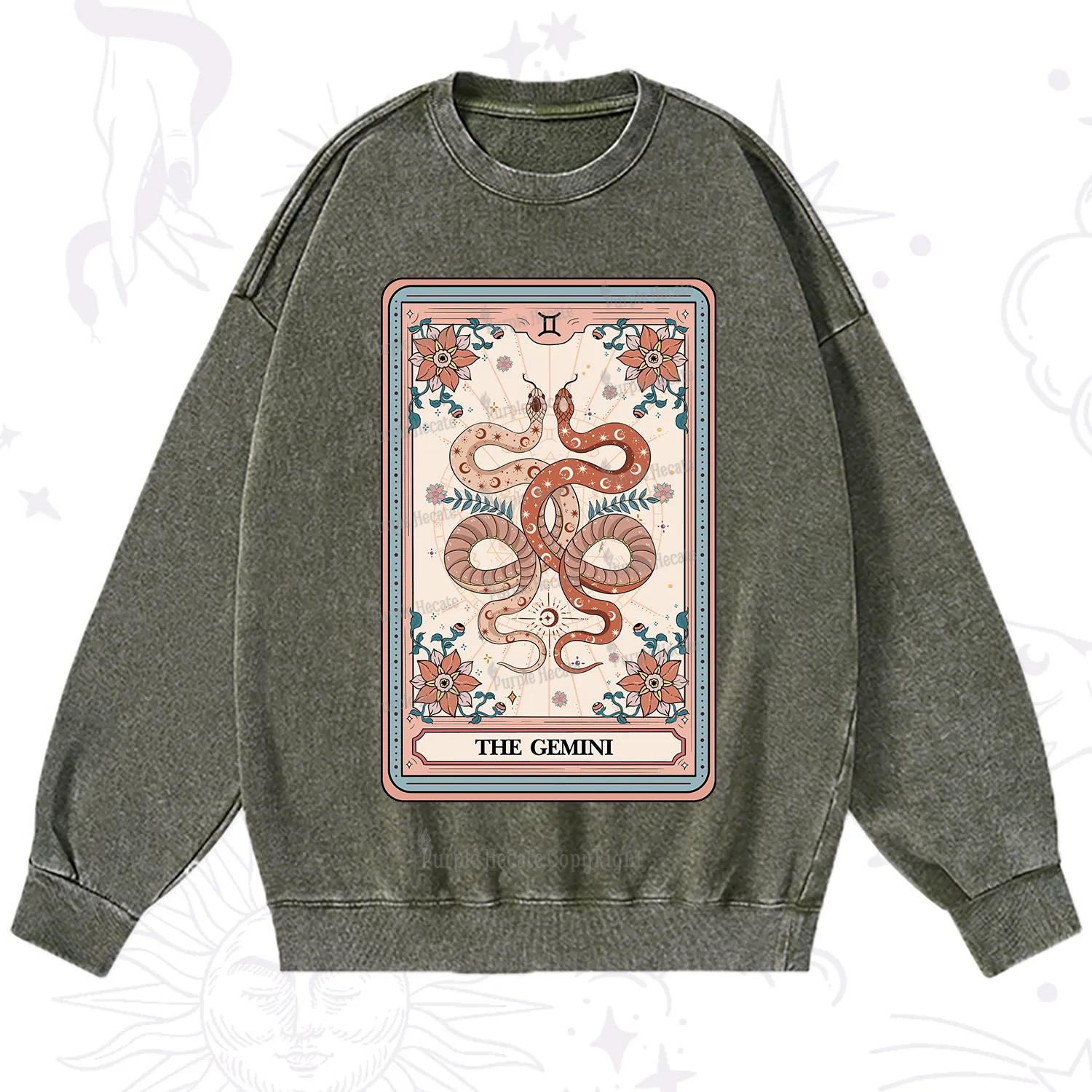 Purplehecate The Gemini Tarot Card Washed Sweatshirt