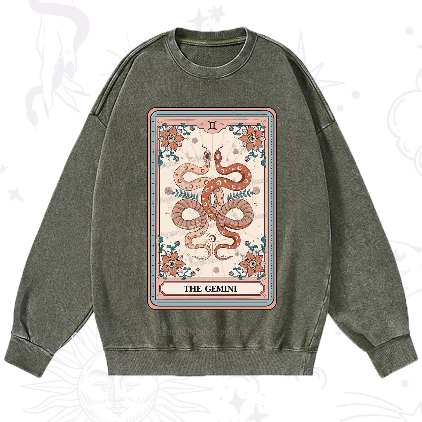 Purplehecate The Gemini Tarot Card Washed Sweatshirt
