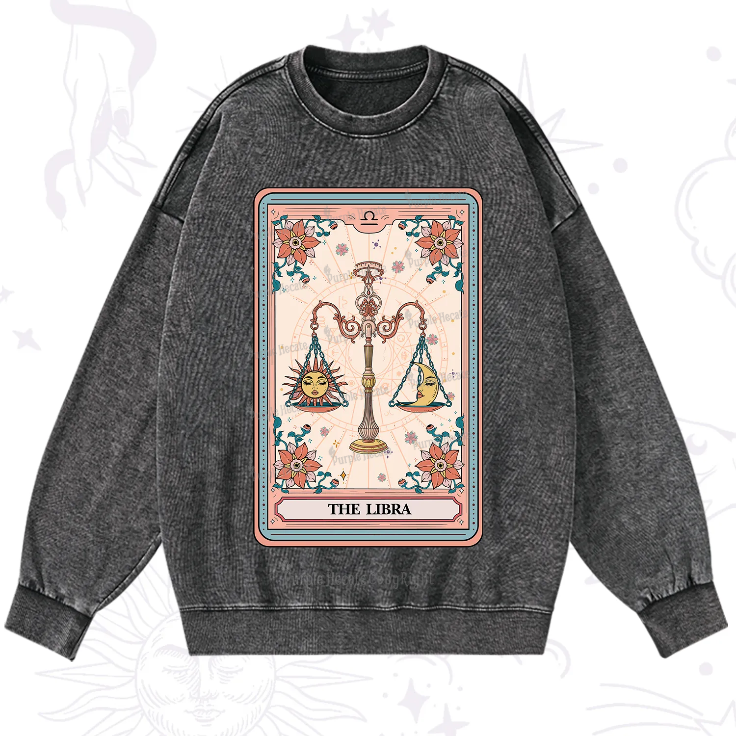 Purplehecate The Libra Tarot Card Washed Sweatshirt