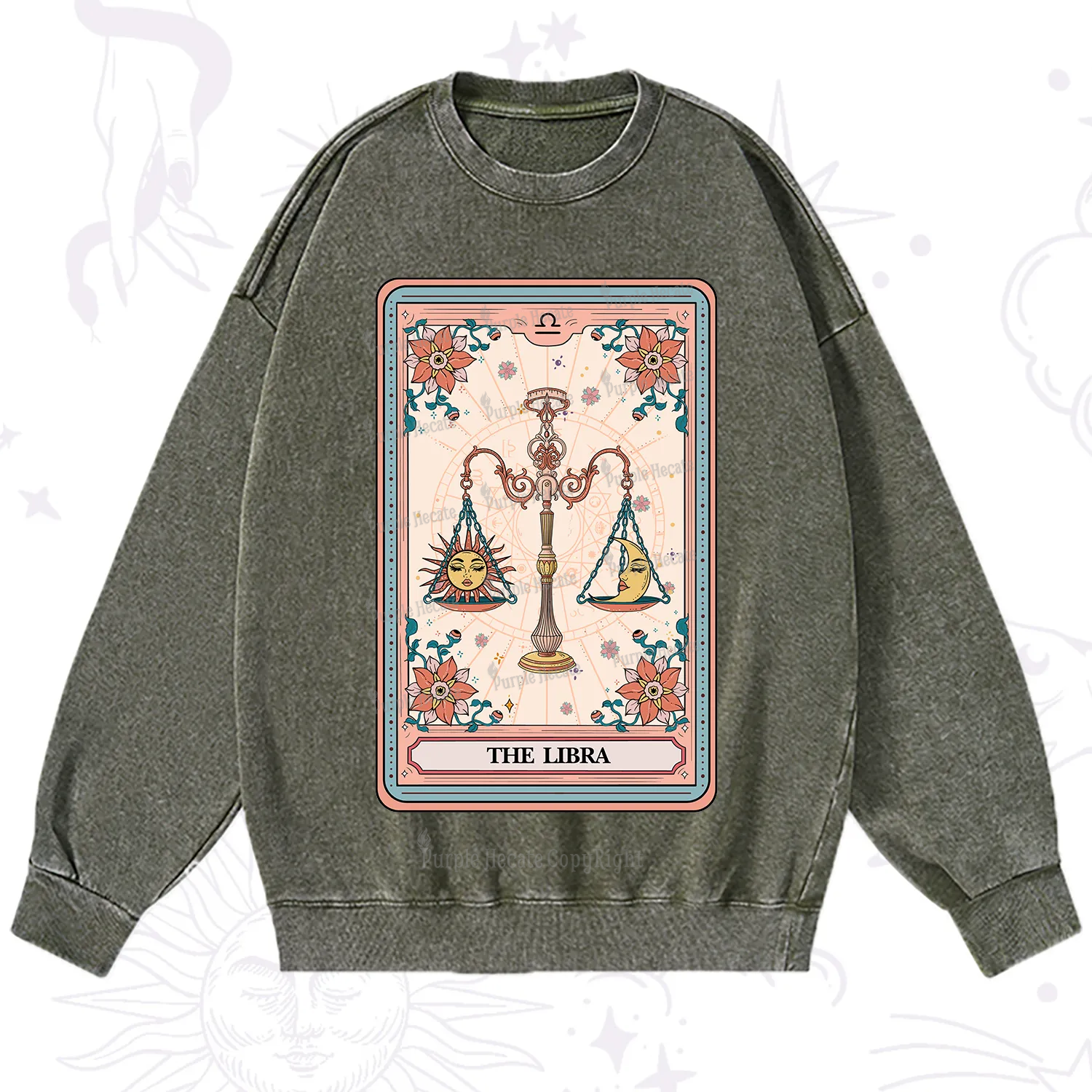 Purplehecate The Libra Tarot Card Washed Sweatshirt