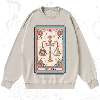 Purplehecate The Libra Tarot Card Washed Sweatshirt