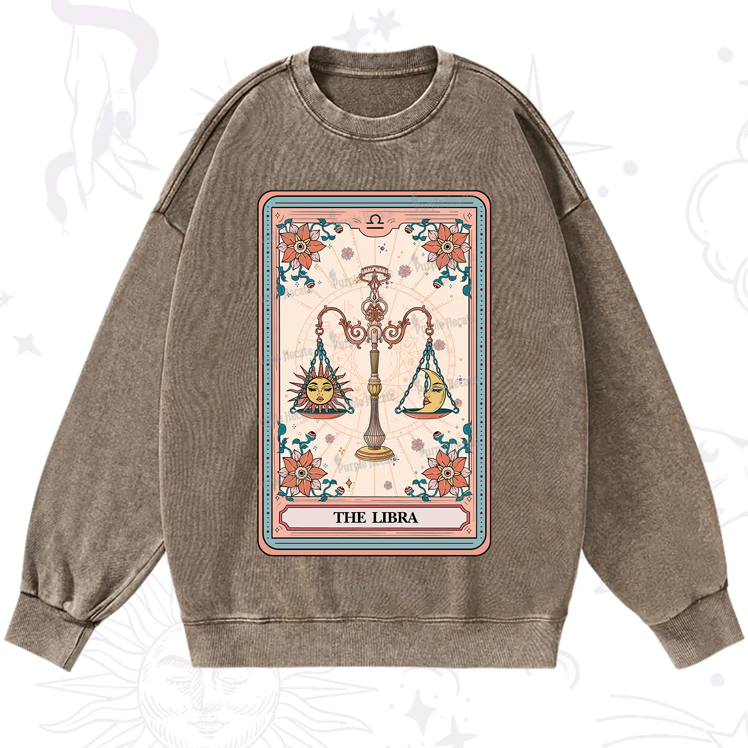 Purplehecate The Libra Tarot Card Washed Sweatshirt