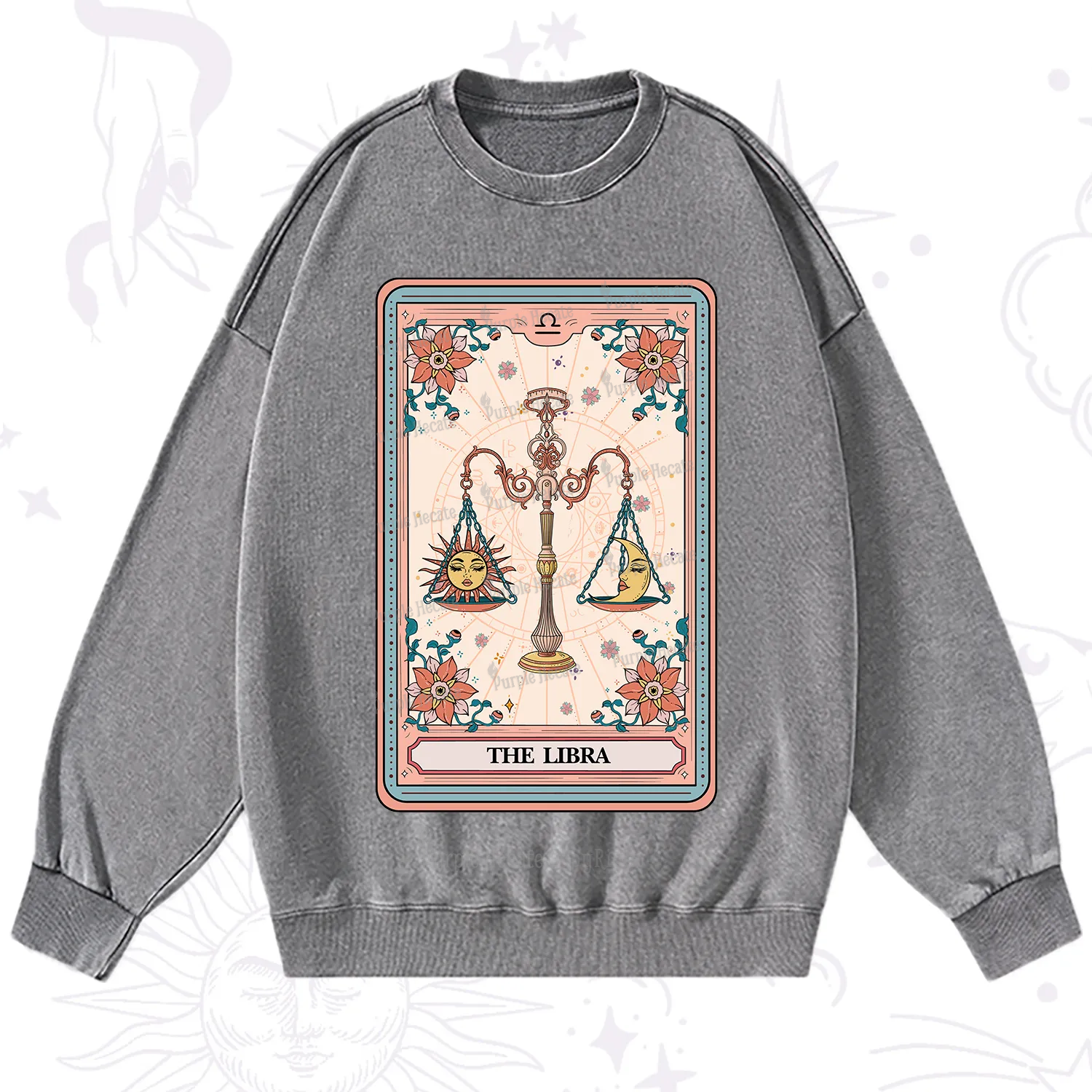Purplehecate The Libra Tarot Card Washed Sweatshirt