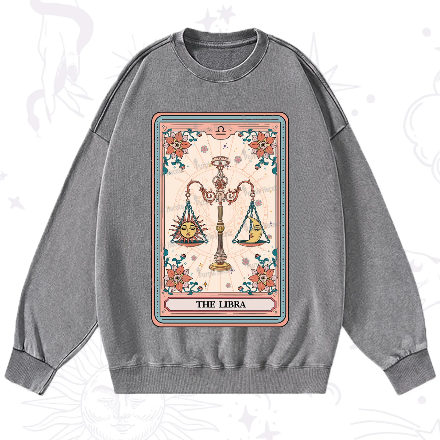 Purplehecate The Libra Tarot Card Washed Sweatshirt