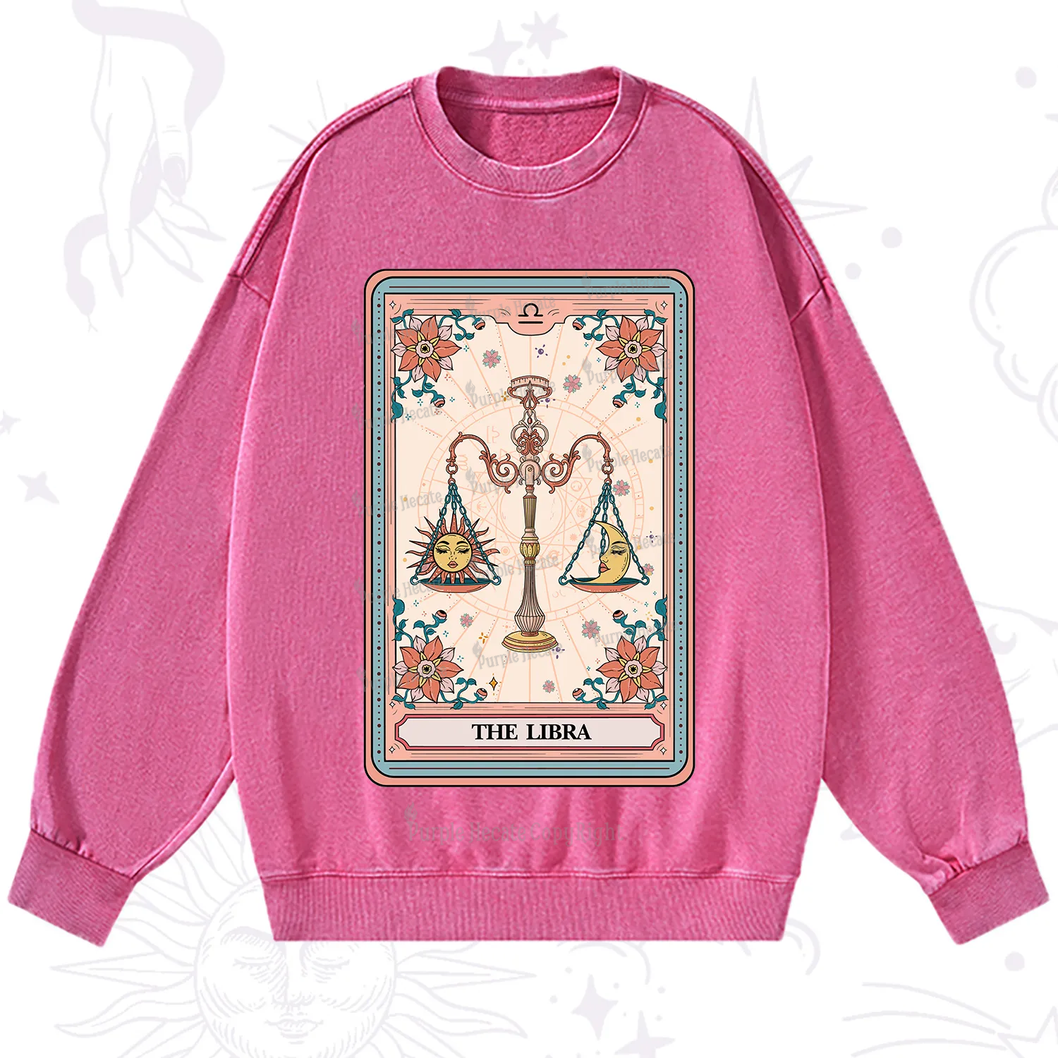 Purplehecate The Libra Tarot Card Washed Sweatshirt