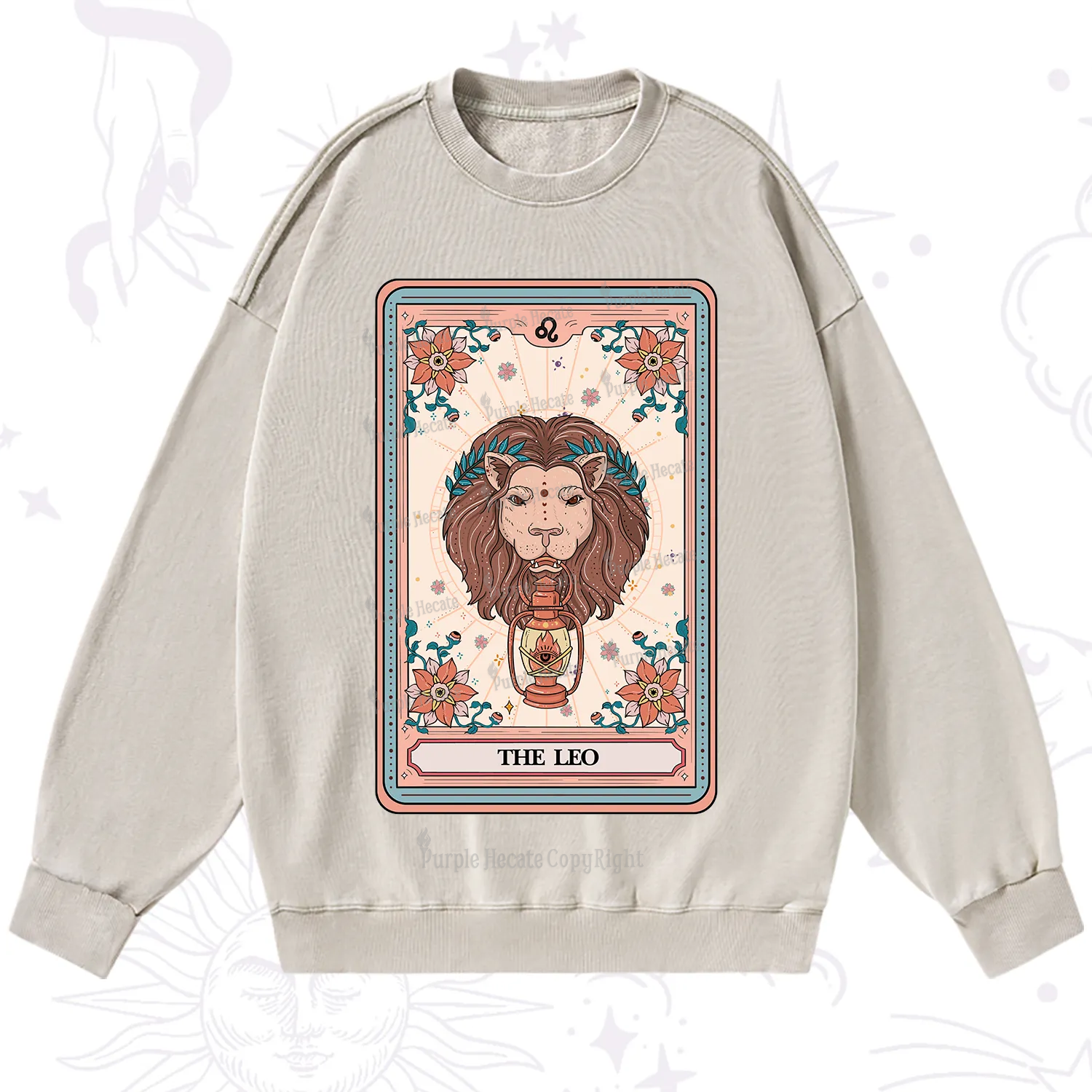 Purplehecate The Leo Tarot Card Washed Sweatshirt
