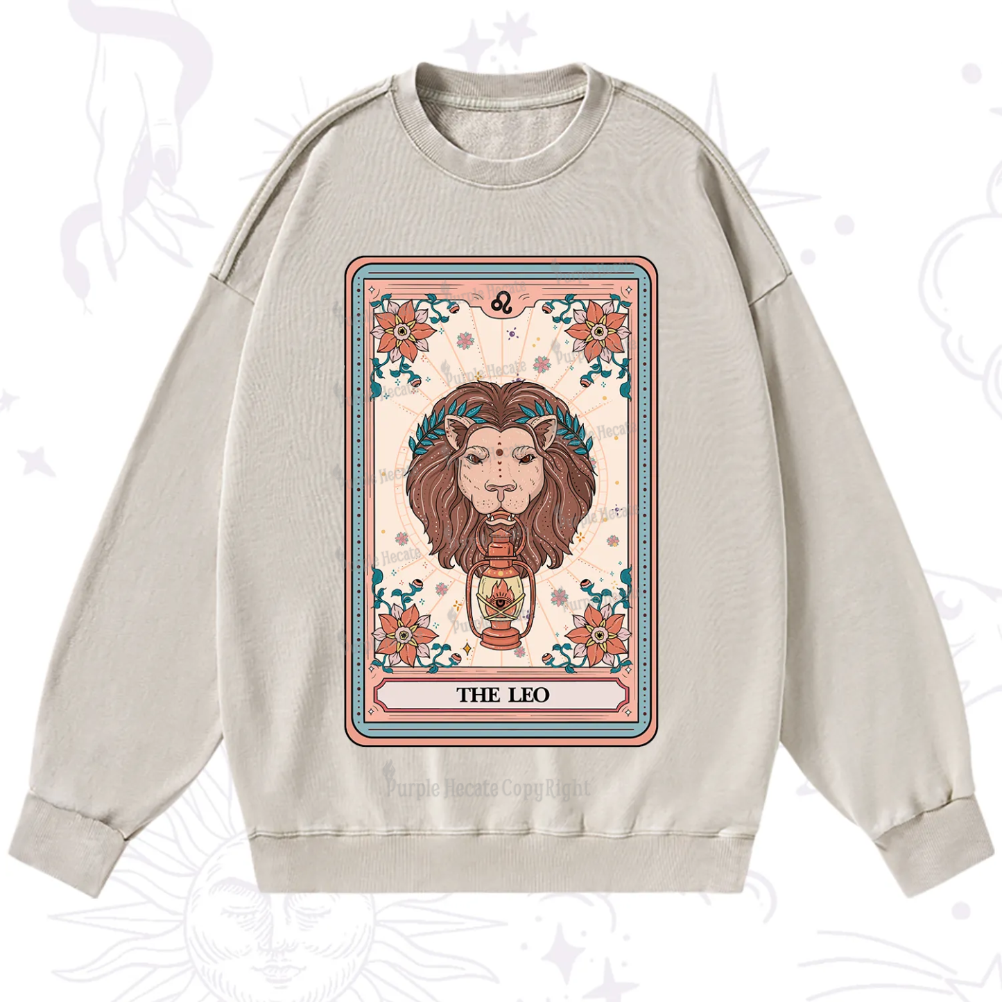 Purplehecate The Leo Tarot Card Washed Sweatshirt
