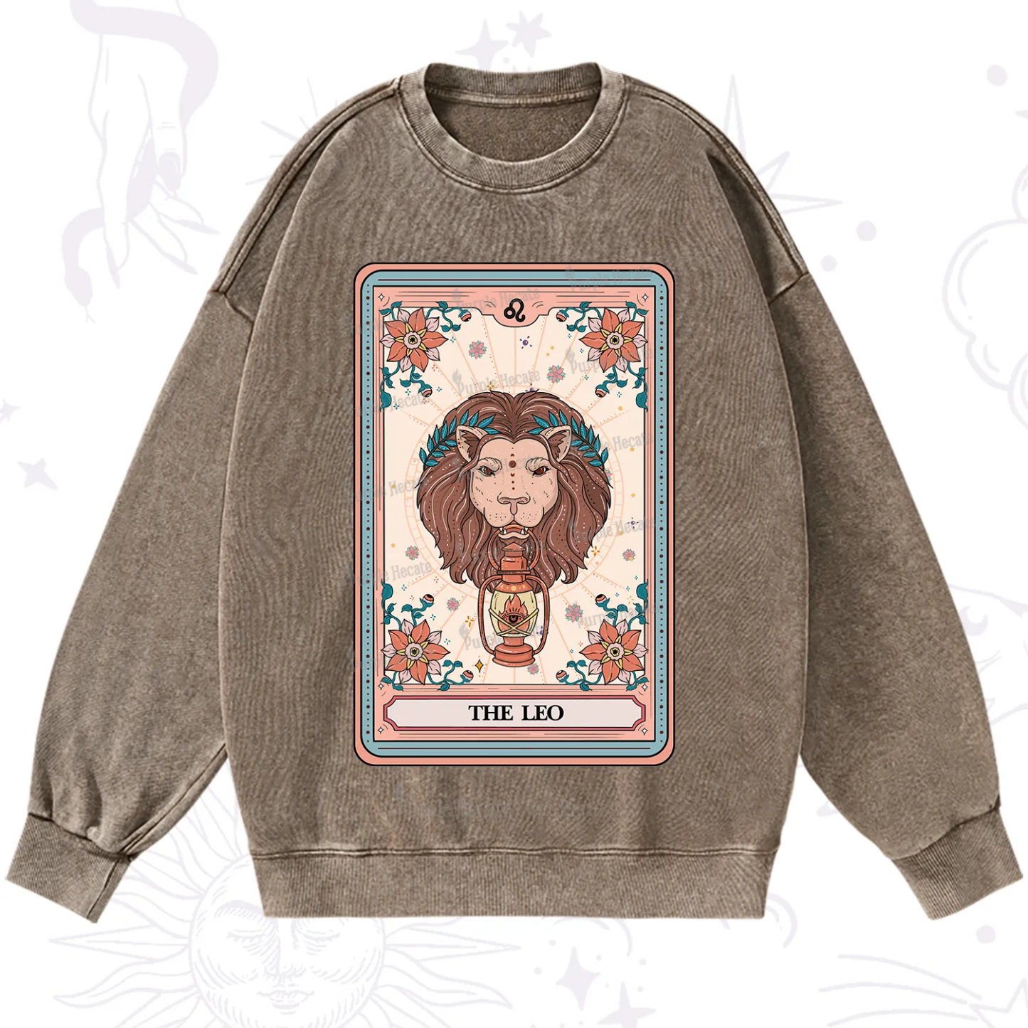 Purplehecate The Leo Tarot Card Washed Sweatshirt