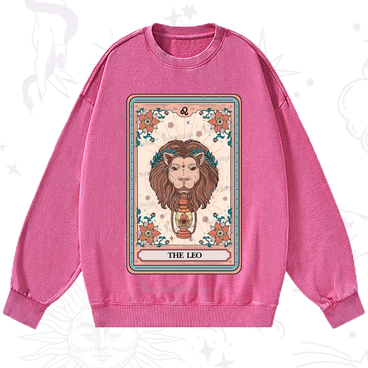 Purplehecate The Leo Tarot Card Washed Sweatshirt