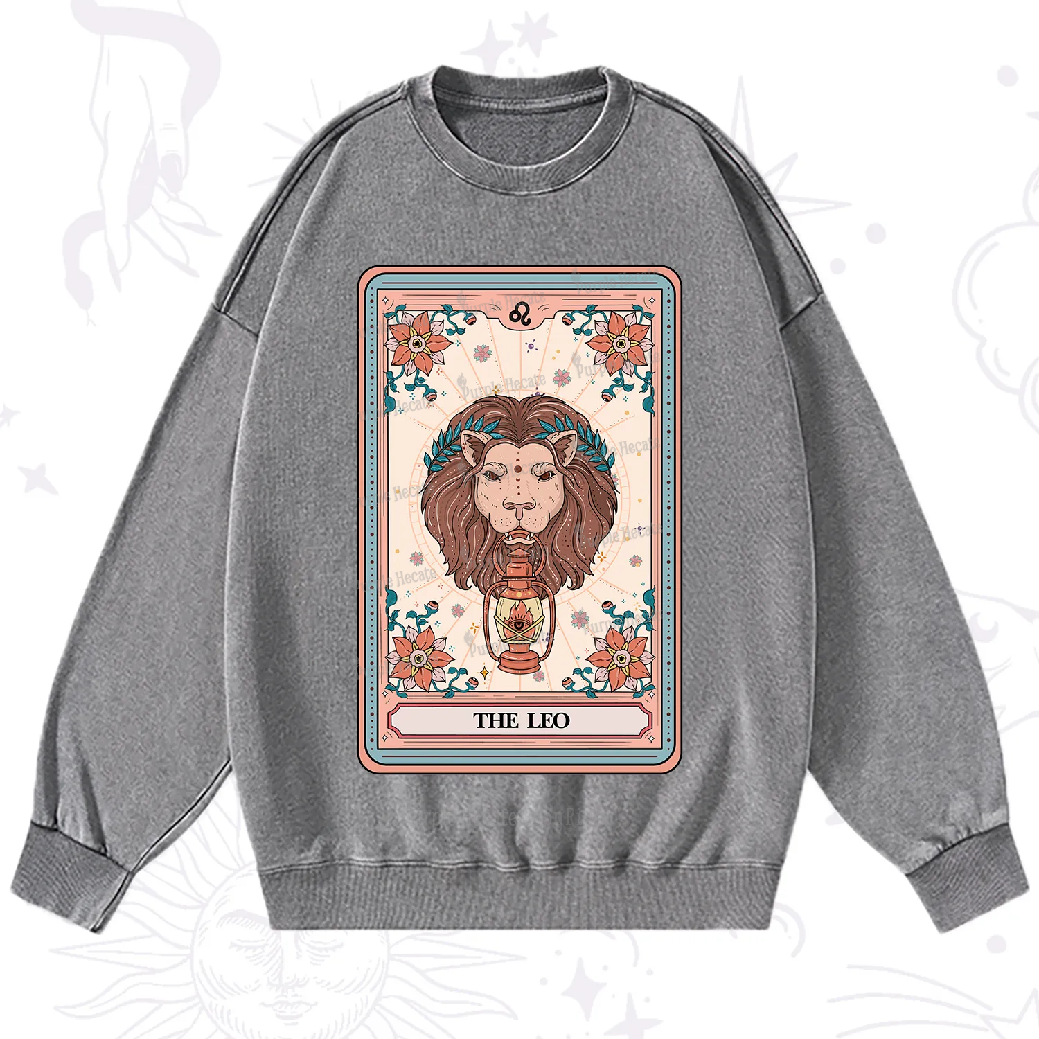 Purplehecate The Leo Tarot Card Washed Sweatshirt