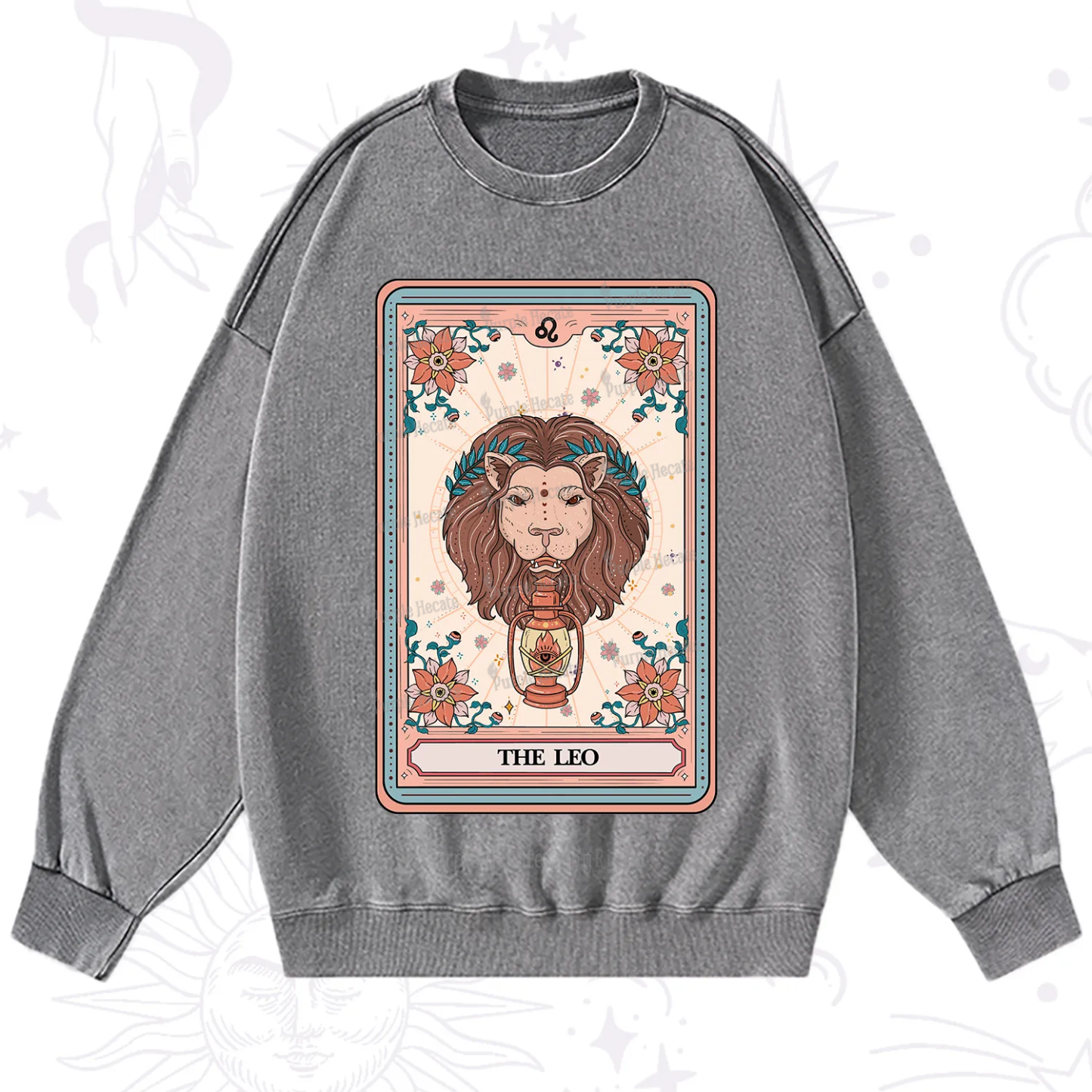 Purplehecate The Leo Tarot Card Washed Sweatshirt