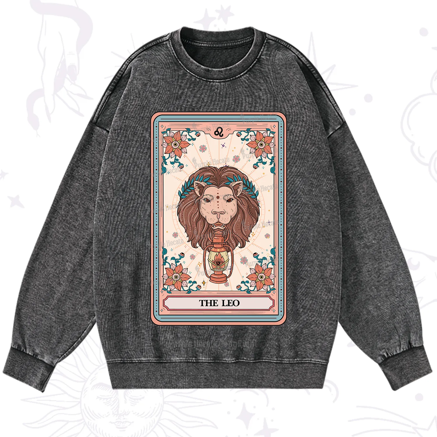 Purplehecate The Leo Tarot Card Washed Sweatshirt