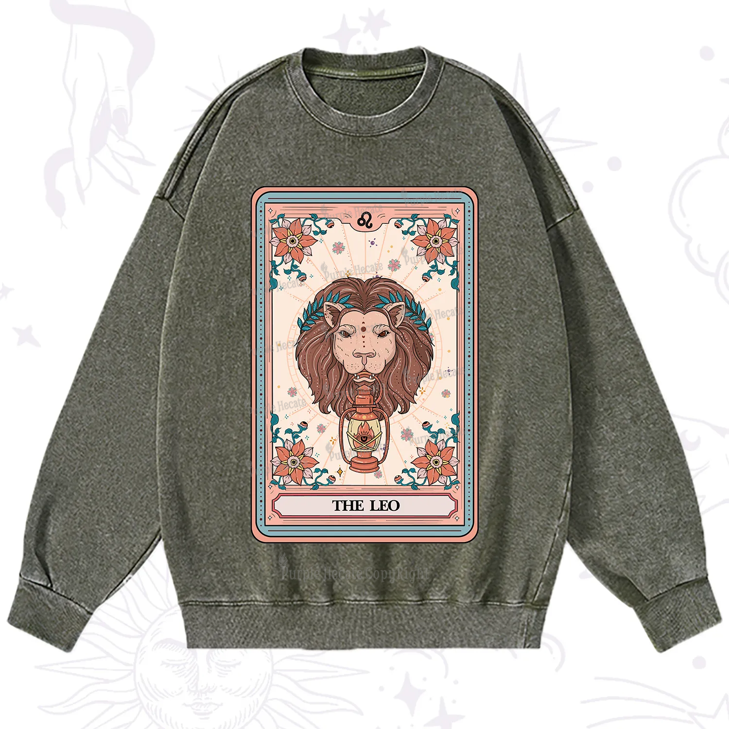 Purplehecate The Leo Tarot Card Washed Sweatshirt