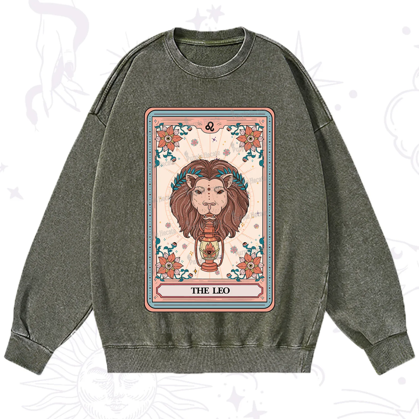Purplehecate The Leo Tarot Card Washed Sweatshirt