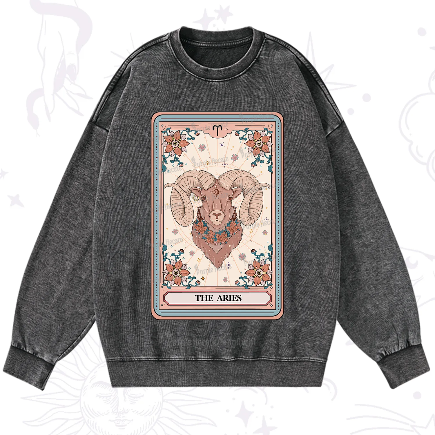 Purplehecate The Aries Tarot Card Washed Sweatshirt