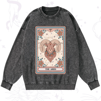 Purplehecate The Aries Tarot Card Washed Sweatshirt