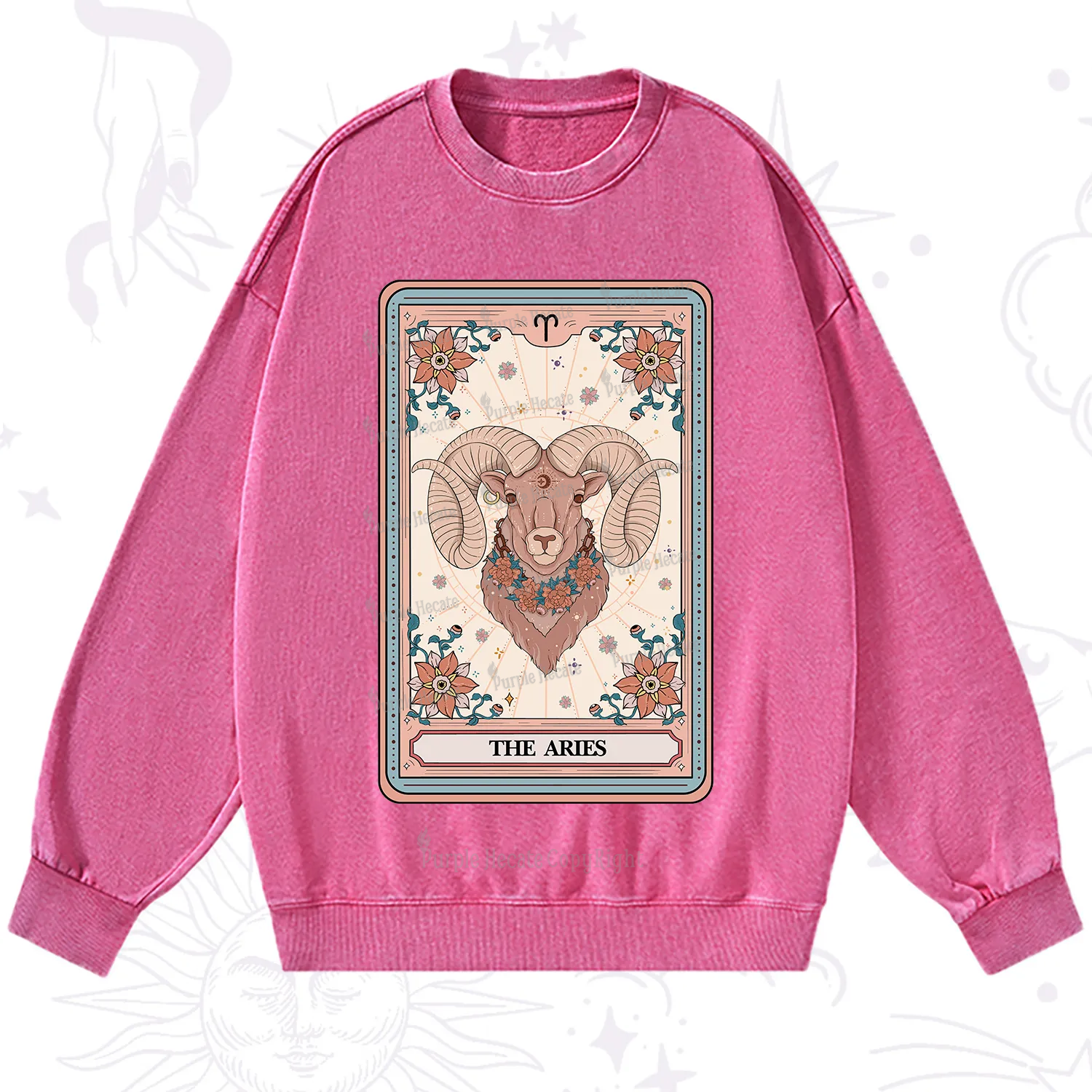 Purplehecate The Aries Tarot Card Washed Sweatshirt
