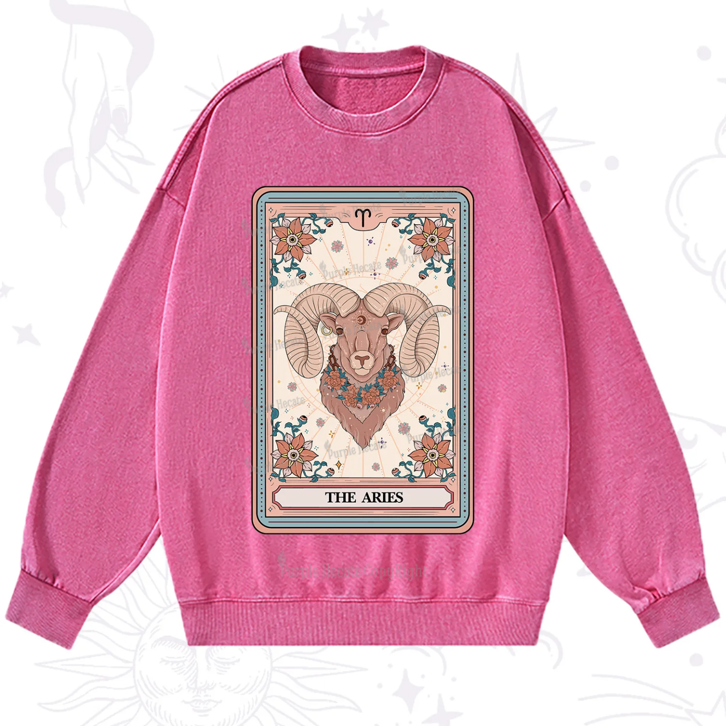 Purplehecate The Aries Tarot Card Washed Sweatshirt