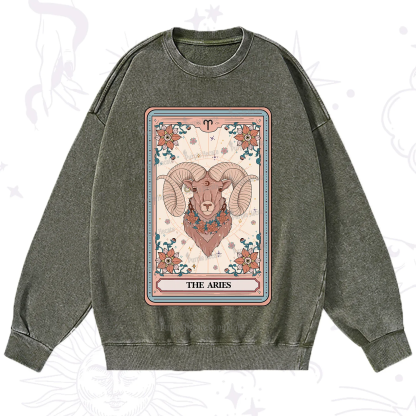 Purplehecate The Aries Tarot Card Washed Sweatshirt