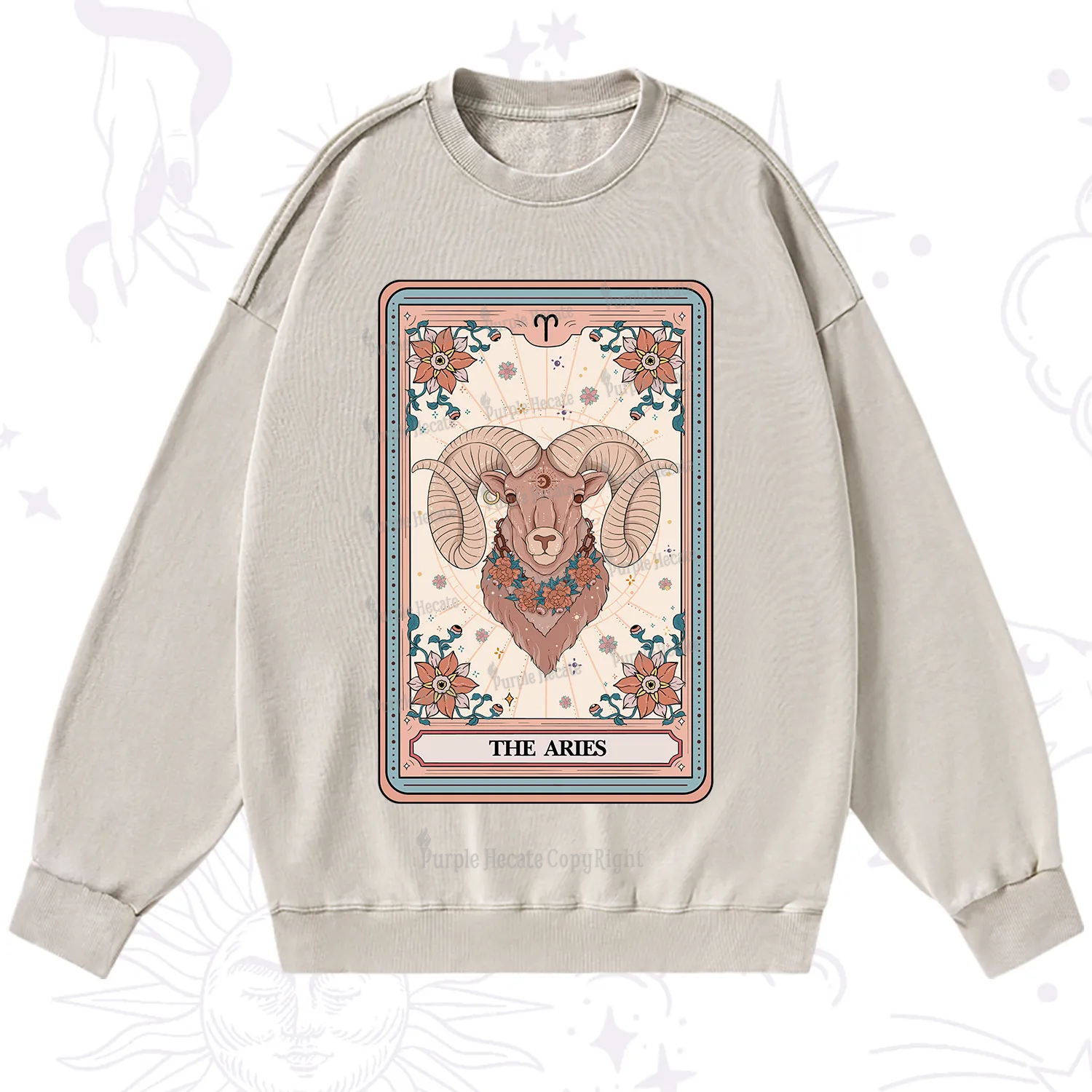 Purplehecate The Aries Tarot Card Washed Sweatshirt