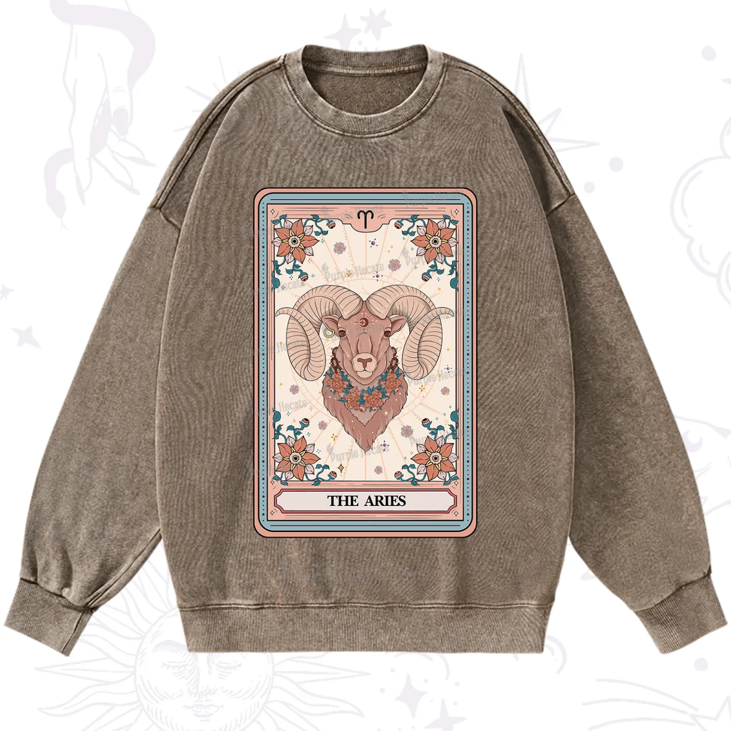 Purplehecate The Aries Tarot Card Washed Sweatshirt