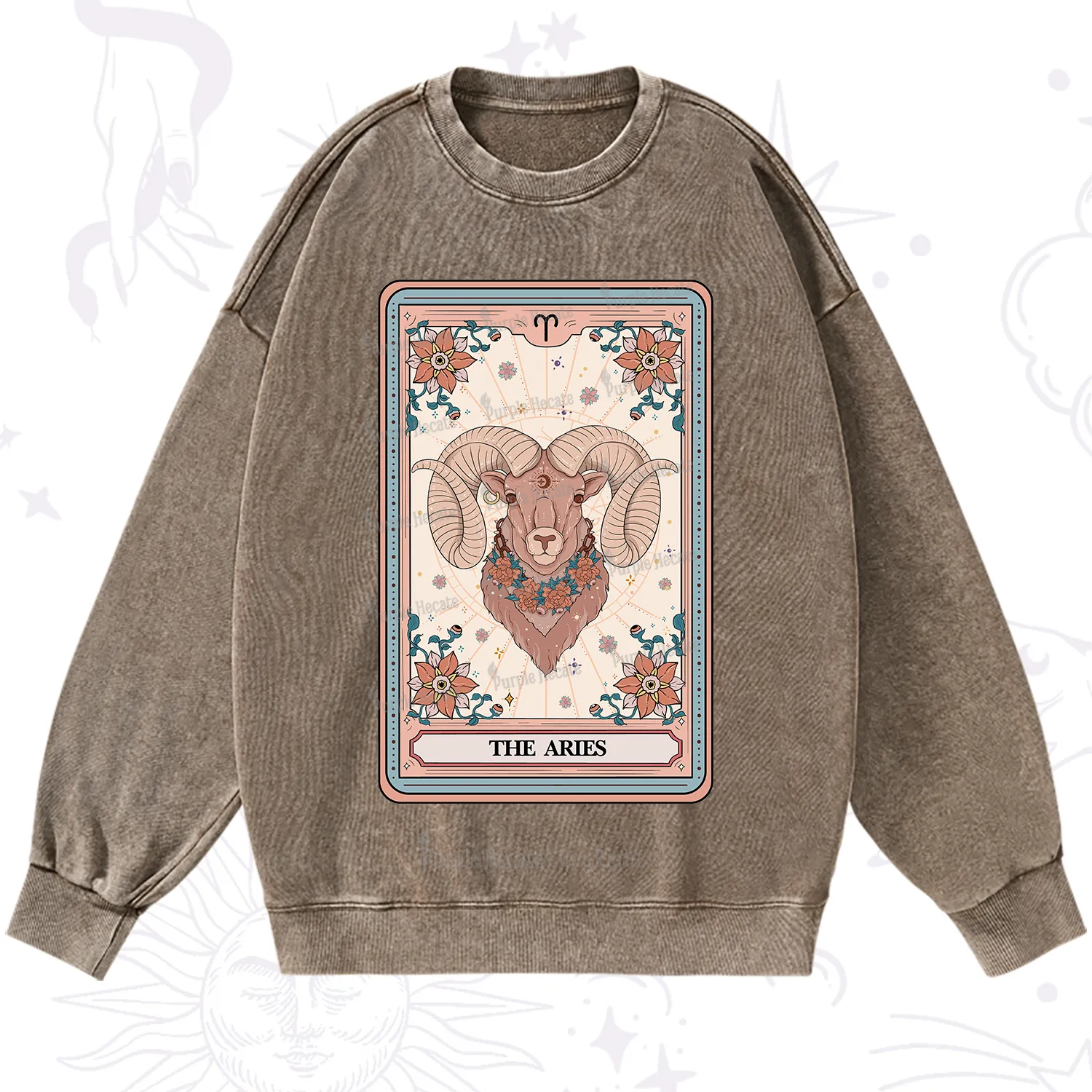 Purplehecate The Aries Tarot Card Washed Sweatshirt