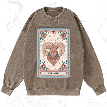 Purplehecate The Aries Tarot Card Washed Sweatshirt