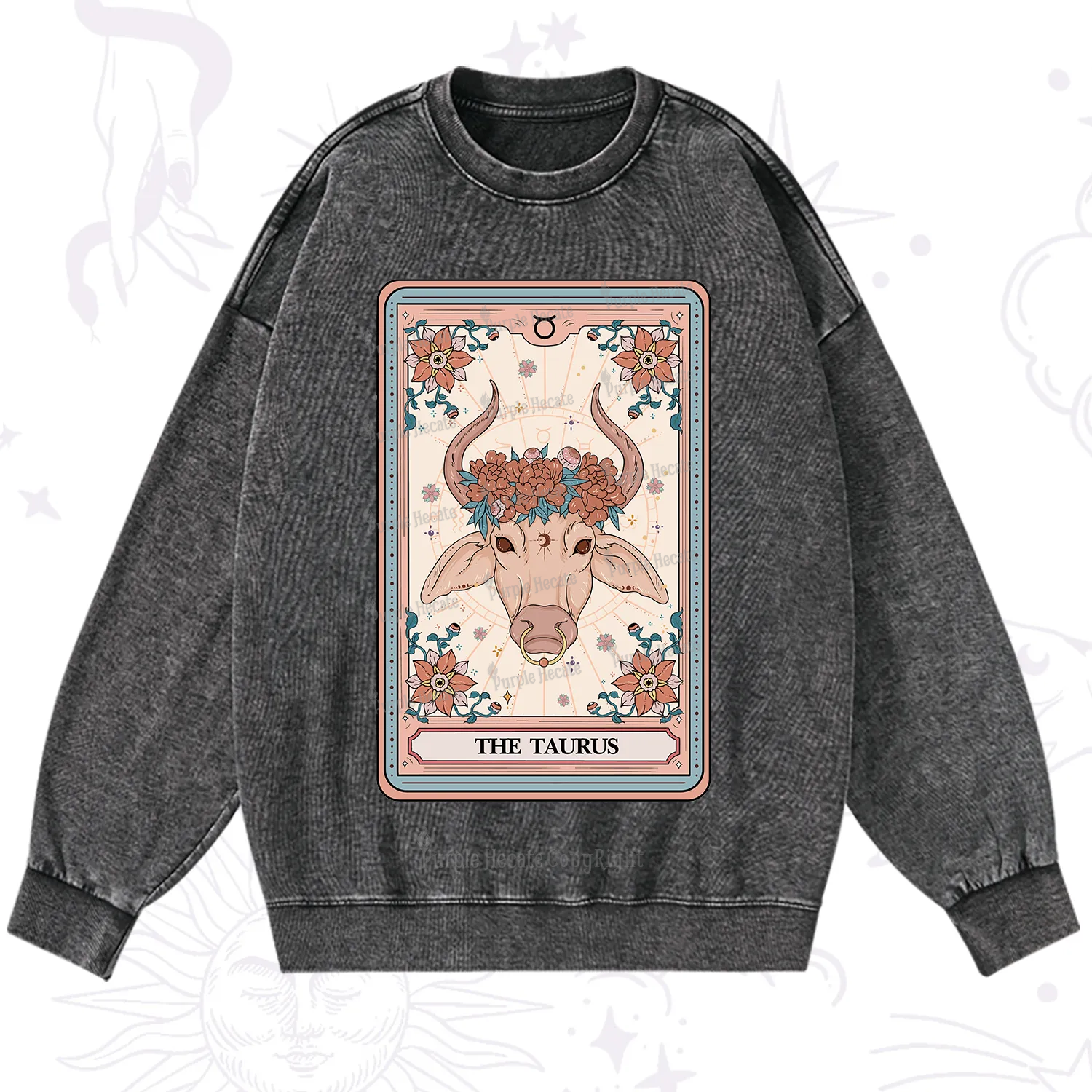 Purplehecate The Taurus Tarot Card Washed Sweatshirt