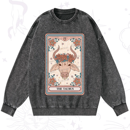 Purplehecate The Taurus Tarot Card Washed Sweatshirt